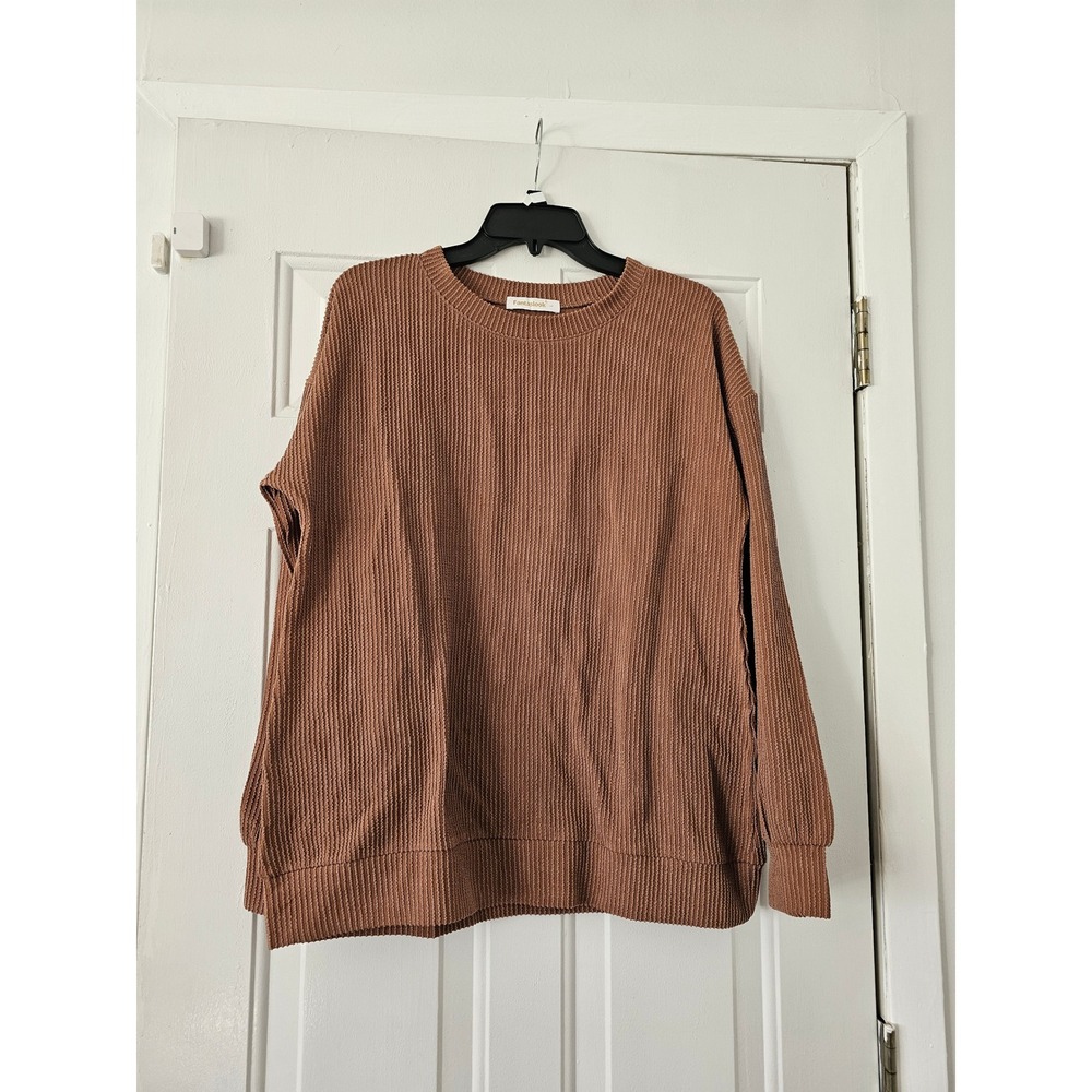 Fantaslook Lounge Set Womens Large Brown Good Waffle Knit 2 Piece Joggers Top